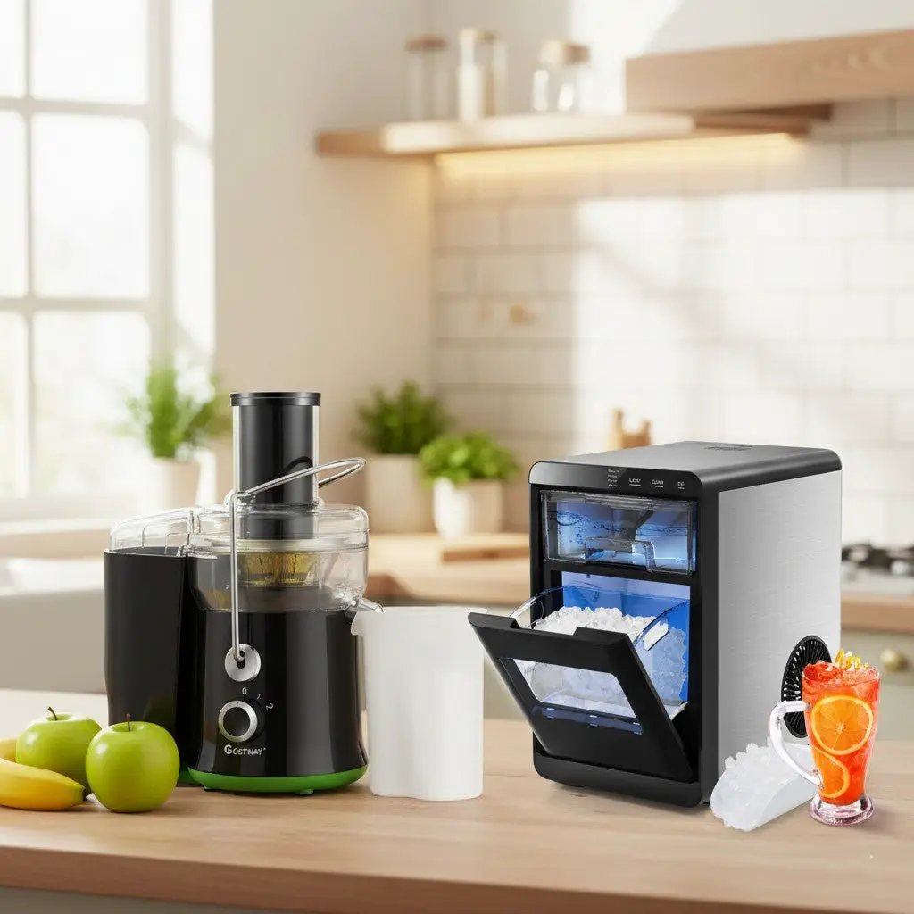 Countertop Nugget Ice Maker and Powerful Fruit Vegetable Juicer Combo for Refreshing Beverages by DirectDeals