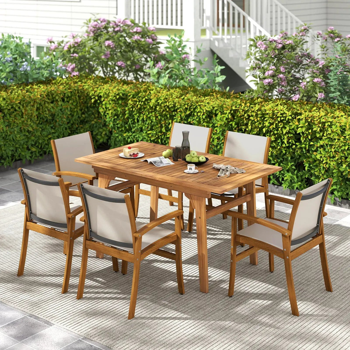 9 Pieces Acacia Wood Patio Dining Set for 6, photo 2 of 16