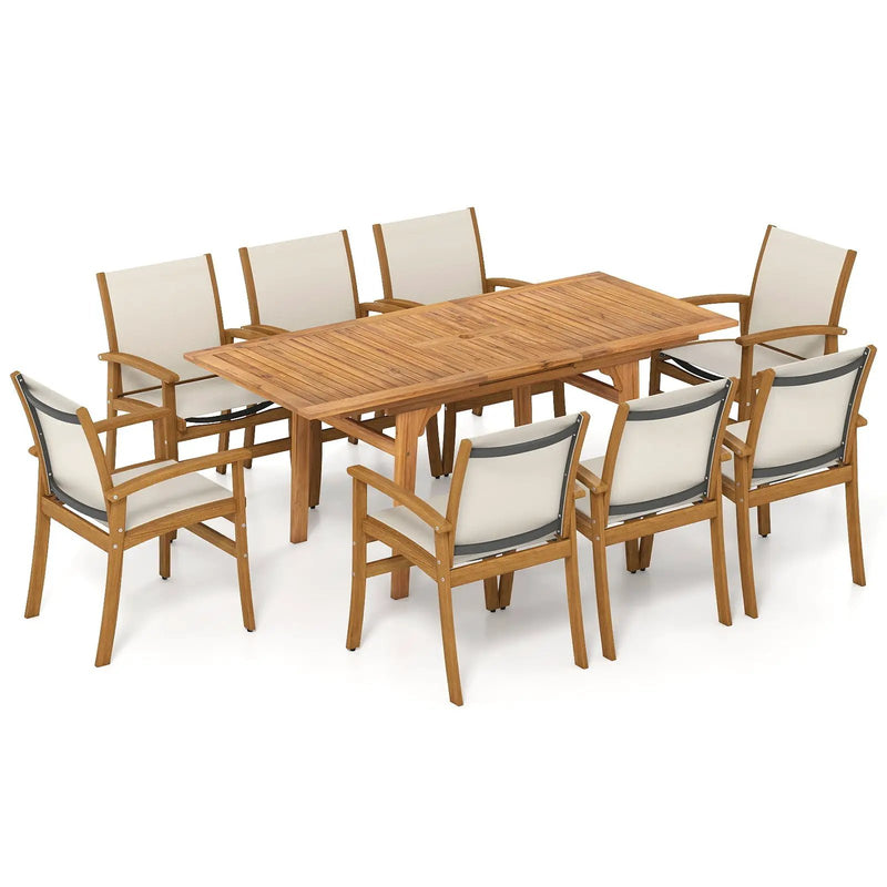 9 Pieces Acacia Wood Patio Dining Set for 6 by DirectDeals