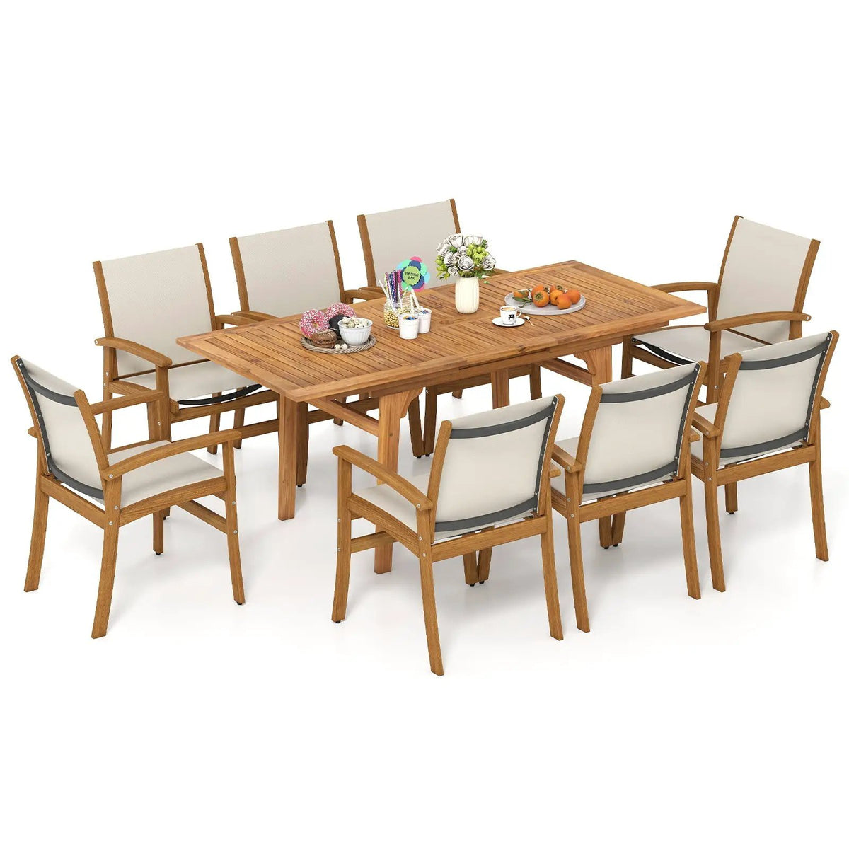 9 Pieces Acacia Wood Patio Dining Set for 6, photo 8 of 16