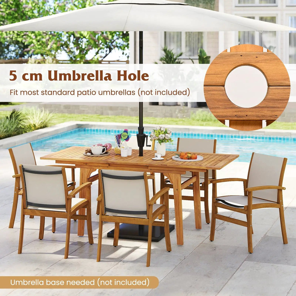9 Pieces Acacia Wood Patio Dining Set for 6, photo 12 of 16