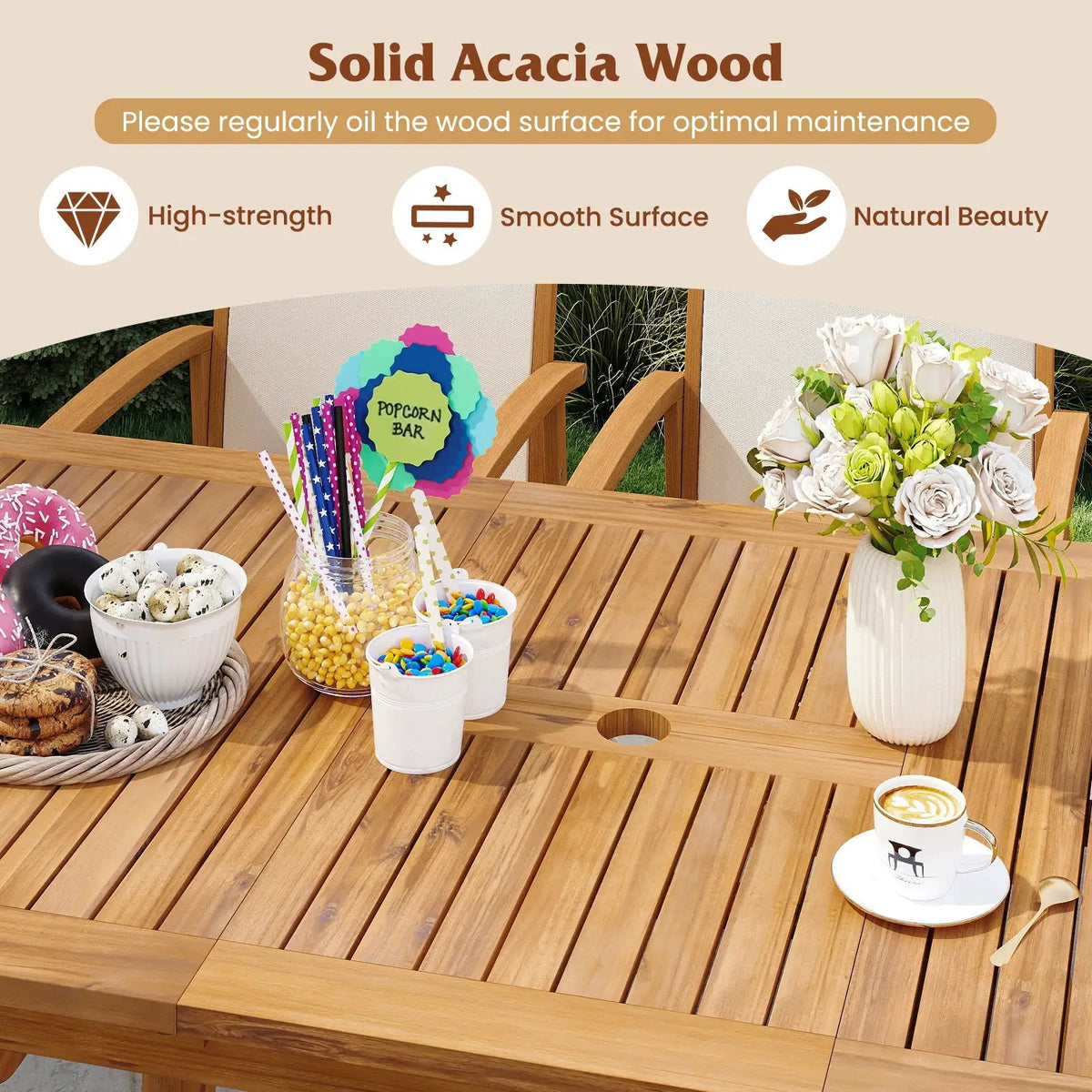 9 Pieces Acacia Wood Patio Dining Set for 6, photo 16 of 16