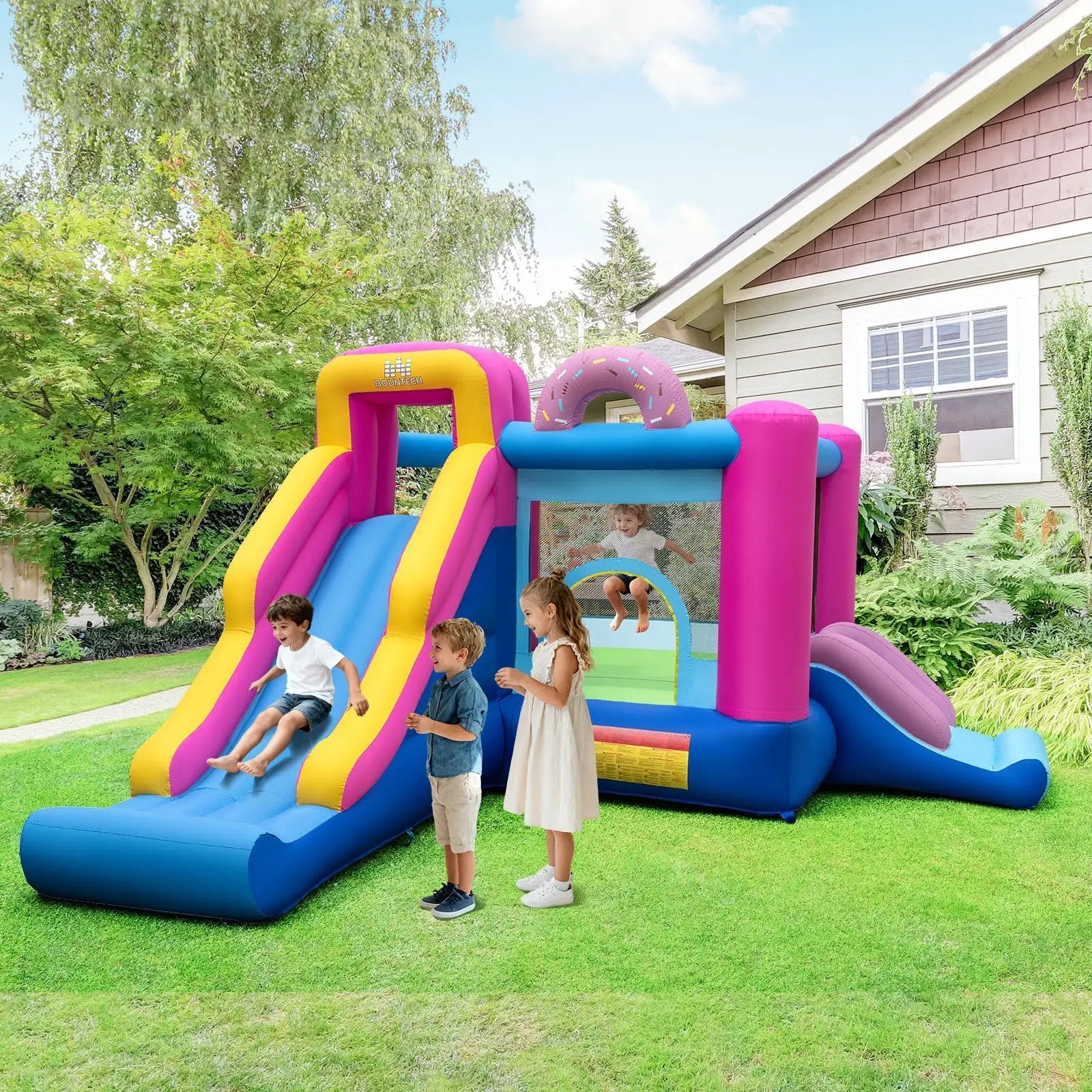 Inflatable Bounce House with Slides and Basketball Hoop (with 680W Blower) by DirectDeals