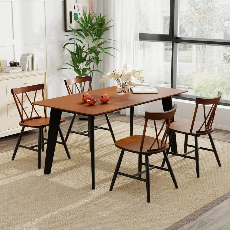 Set of 4 Dining Chairs with Rubber Wood Frame and Curved Cross Back-Dark Brown by DirectDeals