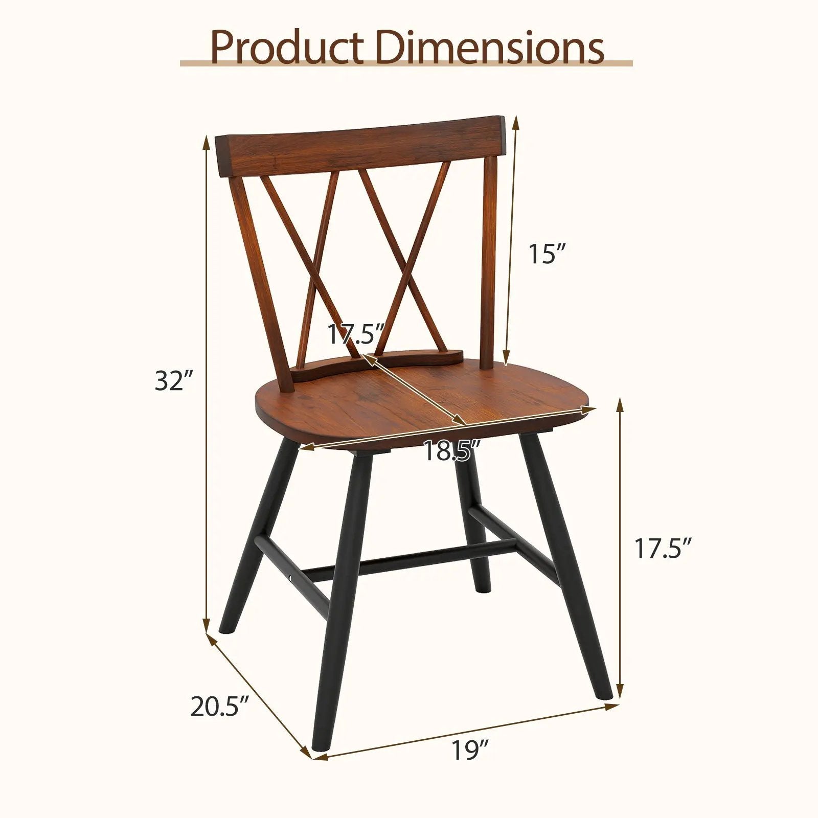 Set of 4 Dining Chairs with Rubber Wood Frame and Curved Cross Back-Dark Brown by DirectDeals