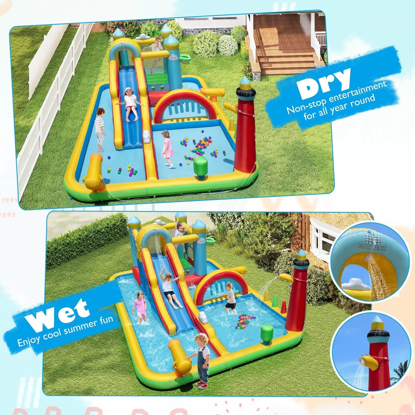 Inflatable Water Slide with Jumping Area and Climbing Wall(with 680W Blower) by DirectDeals