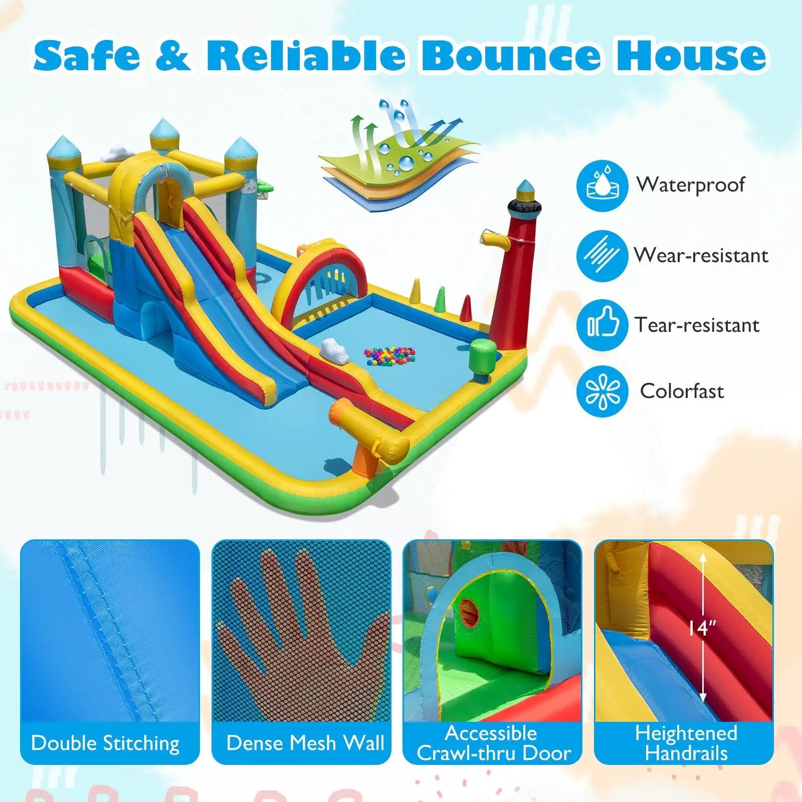 Inflatable Water Slide with Jumping Area and Climbing Wall(with 680W Blower) by DirectDeals