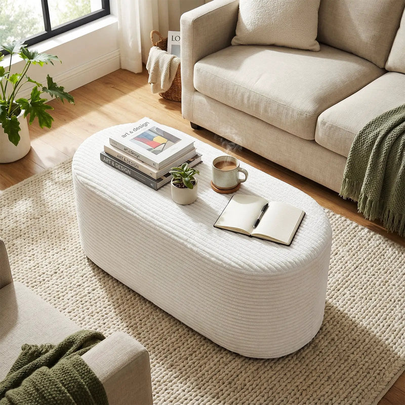 Upholstered Ottoman Bench with High-Density Sponge-Beige by DirectDeals
