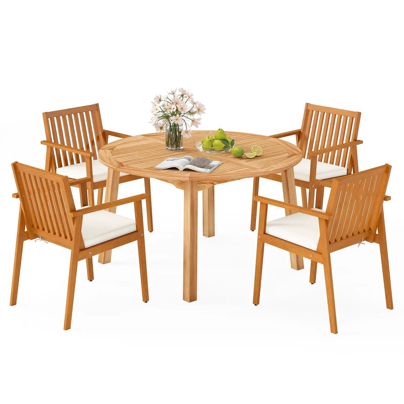 5 Pieces Acacia Wood Patio Dining Set with Umbrella Hole by DirectDeals