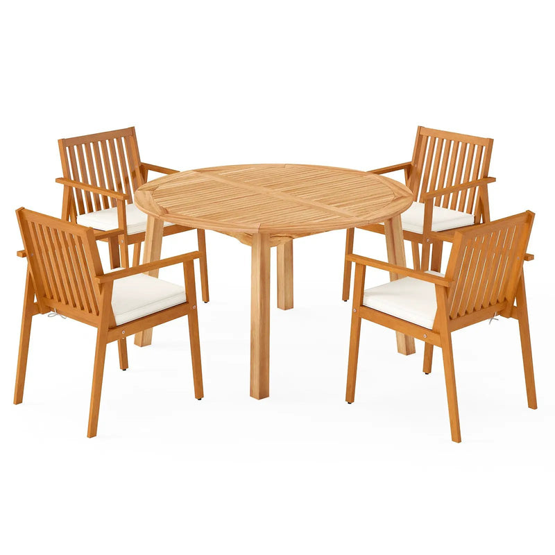 5 Pieces Acacia Wood Patio Dining Set with Umbrella Hole by DirectDeals
