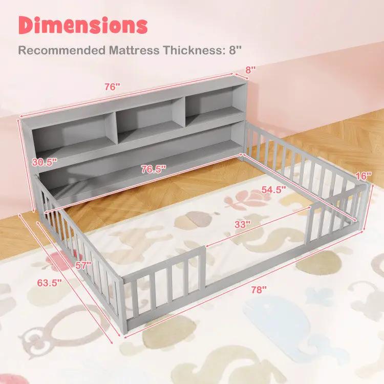 Montessori Twin Floor Bed and Kids Toy Storage Cabinet Bundle by DirectDeals