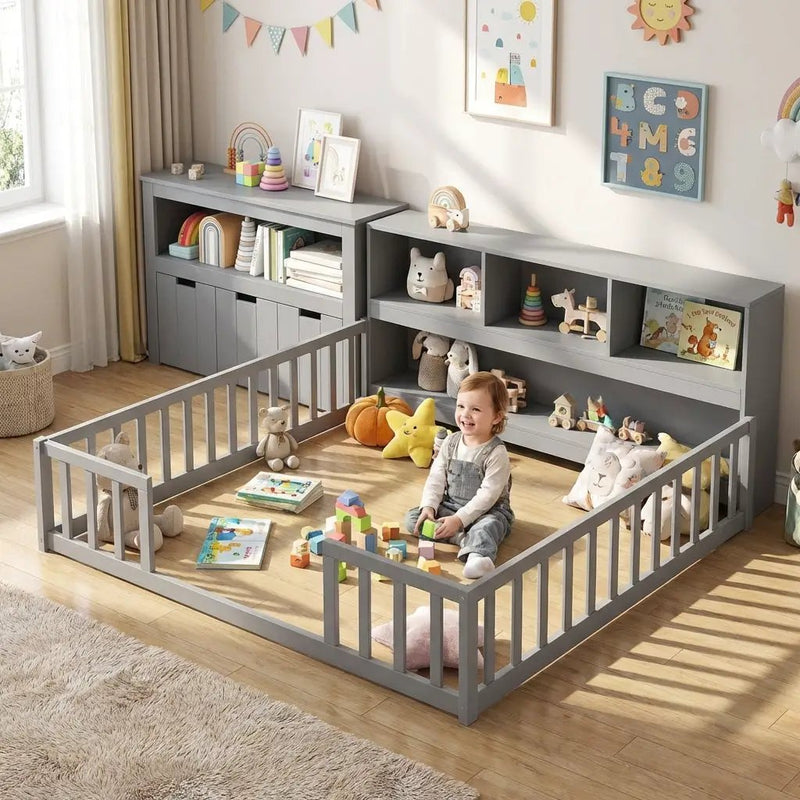 Montessori Twin Floor Bed and Kids Toy Storage Cabinet Bundle by DirectDeals