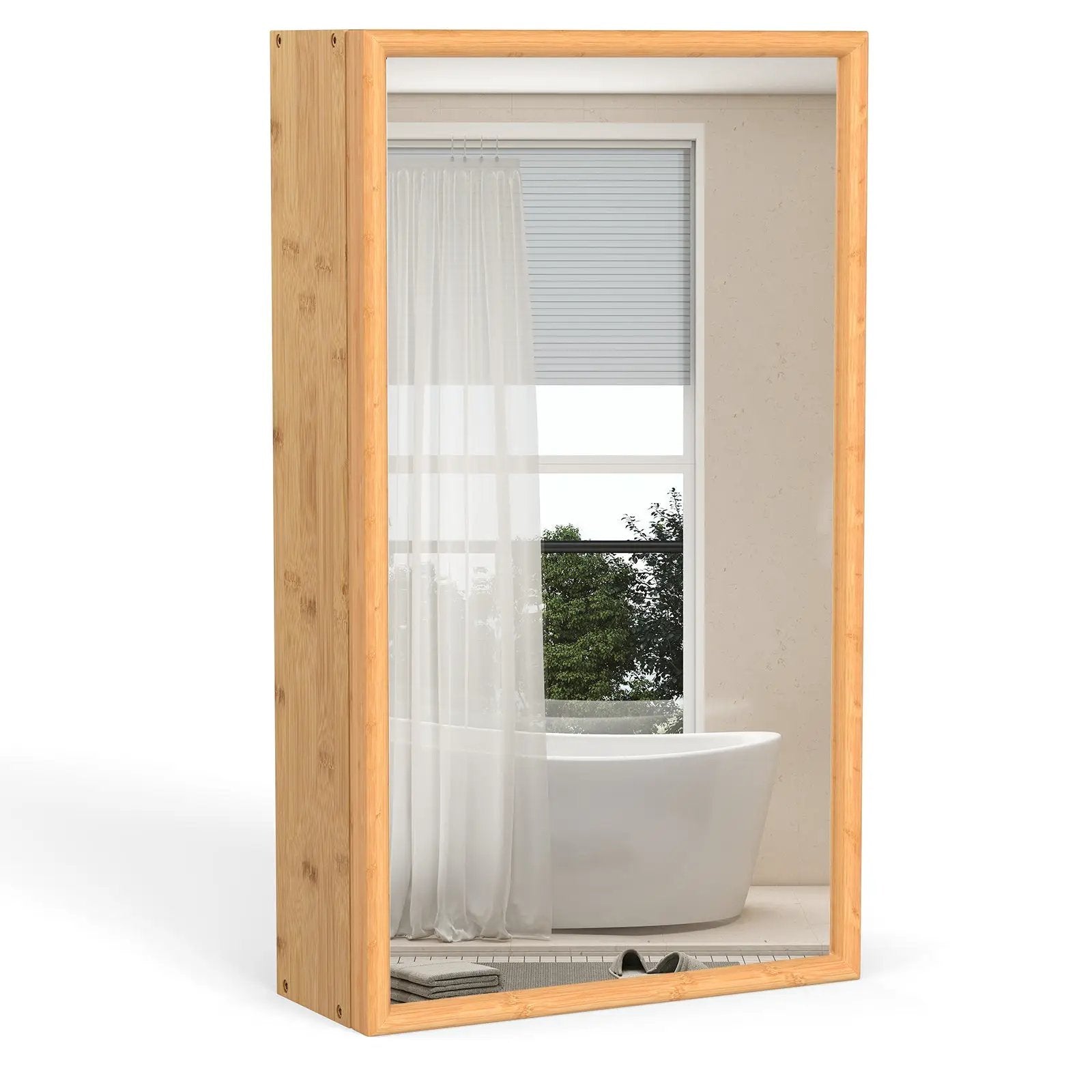 Bamboo Small Medicine Cabinet with Mirror Door and Removable Shelves-Natural by DirectDeals
