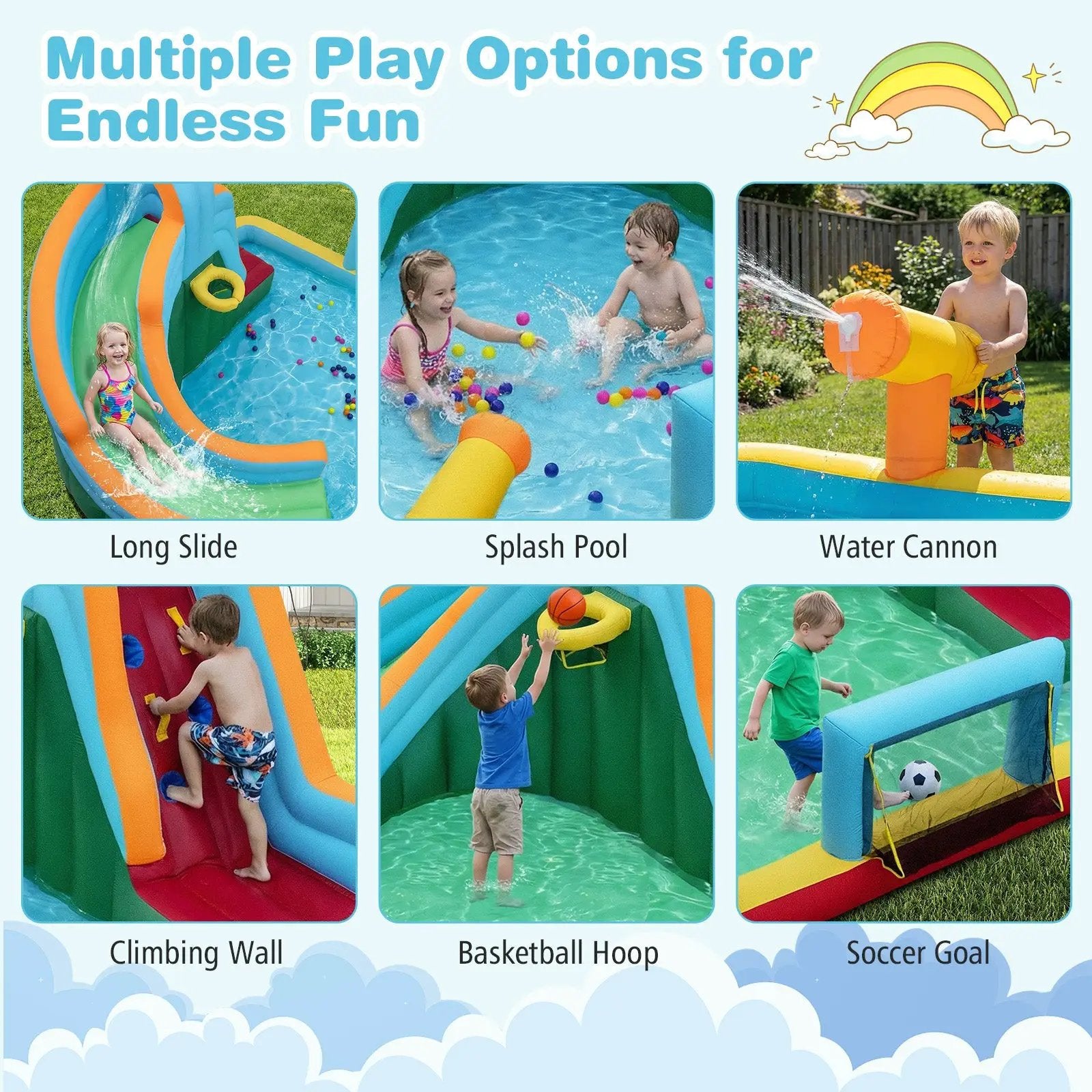Inflatable Water Slide Park 6-in-1 Giant Bounce House without Blower costway5 by DirectDeals