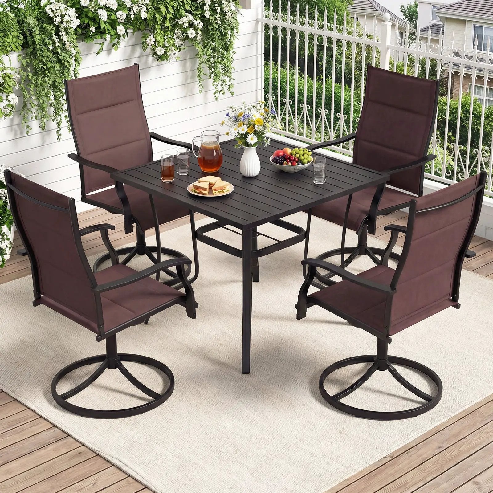 5 Pieces Outdoor Dining Set with 4 Swivel Chairs and 36 Inch Square Patio Table by DirectDeals