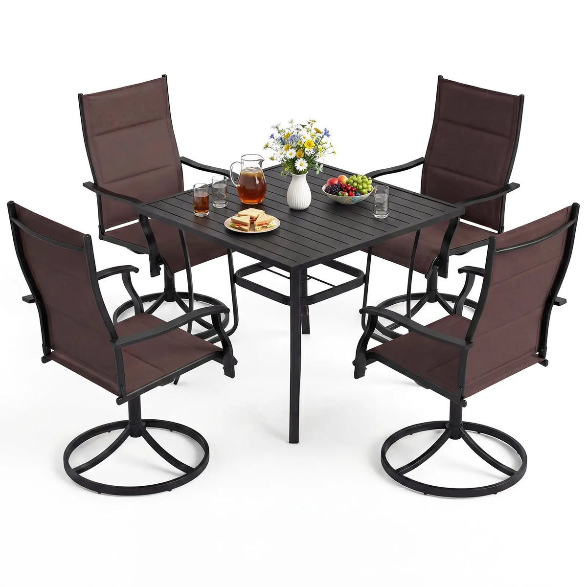5 Pieces Outdoor Dining Set with 4 Swivel Chairs and 36 Inch Square Patio Table, photo 5 of 16