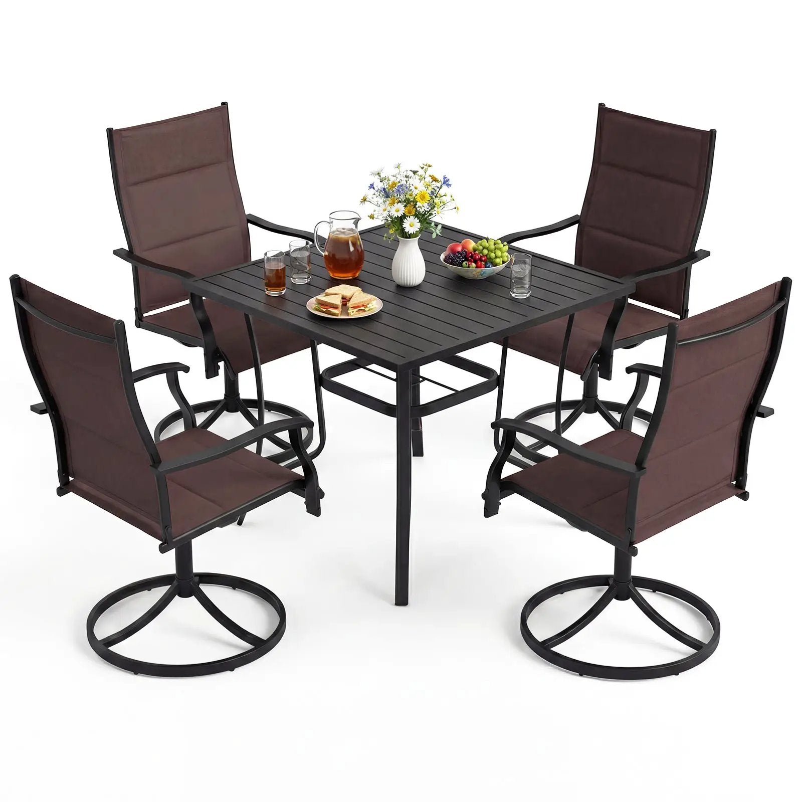 5 Pieces Outdoor Dining Set with 4 Swivel Chairs and 36 Inch Square Patio Table by DirectDeals