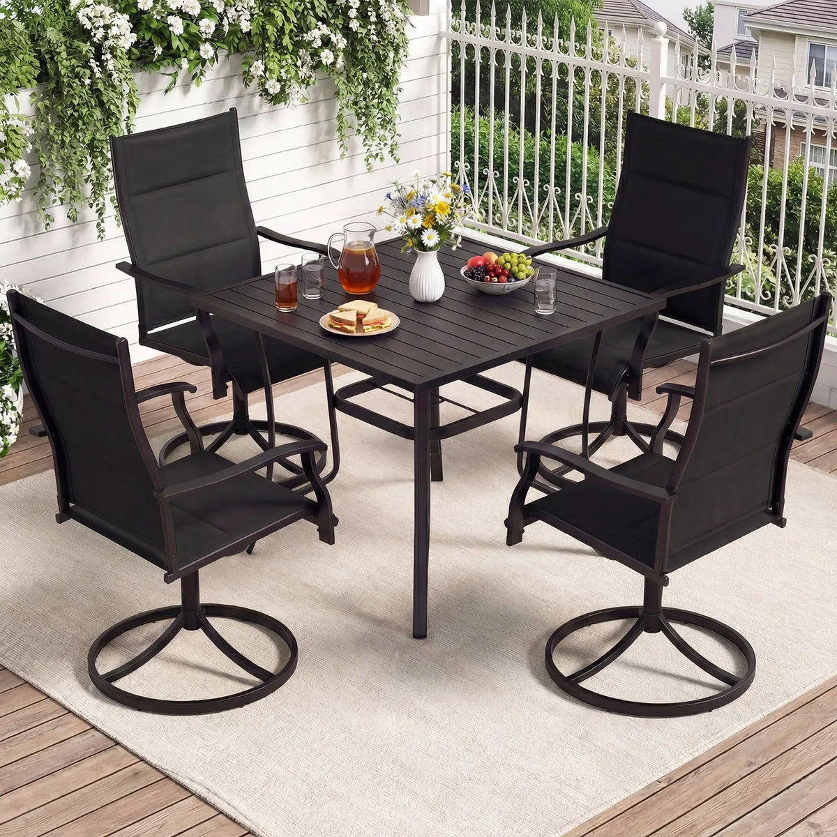 5 Pieces Outdoor Dining Set with 4 Swivel Chairs and 36 Inch Square Patio Table, photo 2 of 16