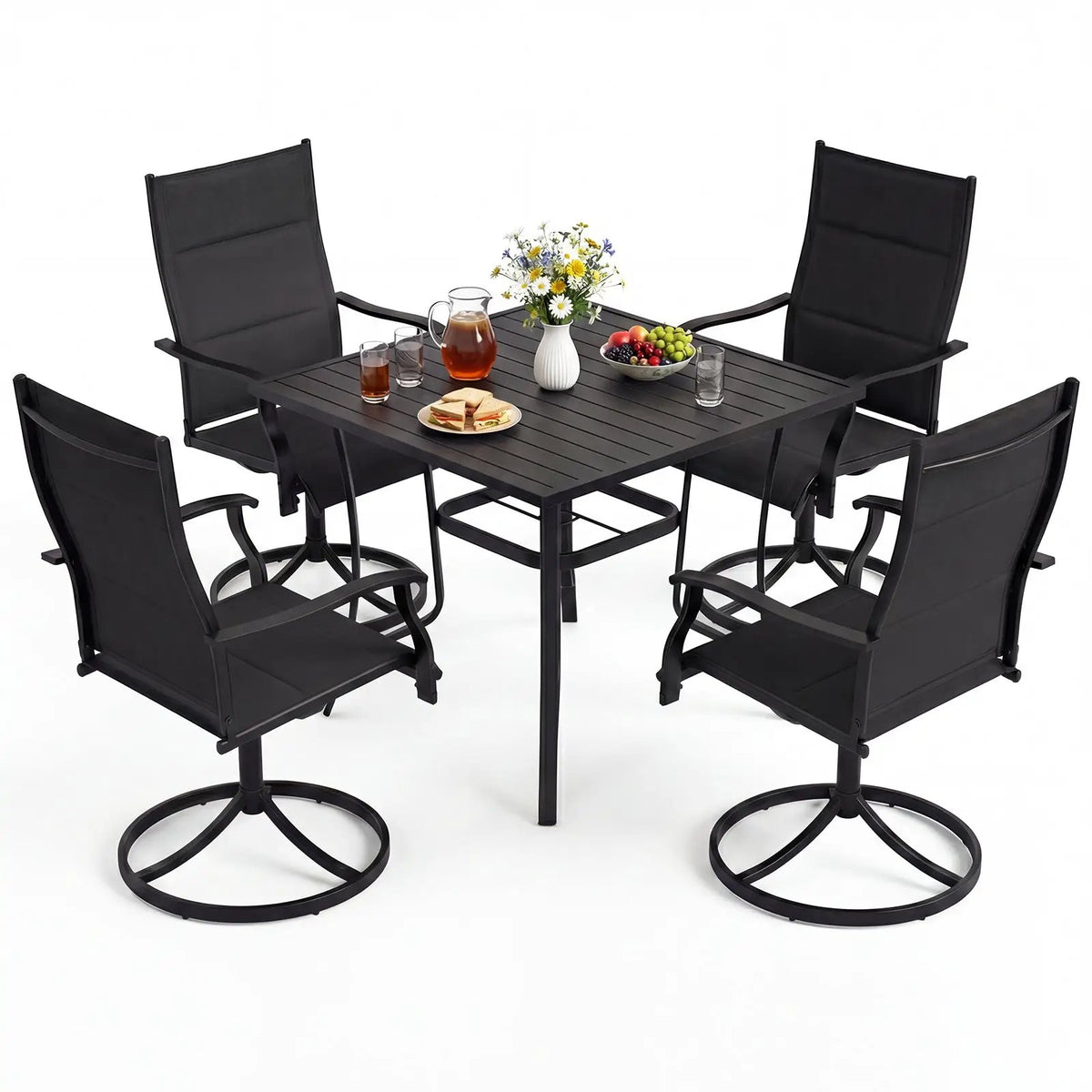 5 Pieces Outdoor Dining Set with 4 Swivel Chairs and 36 Inch Square Patio Table, photo 6 of 16