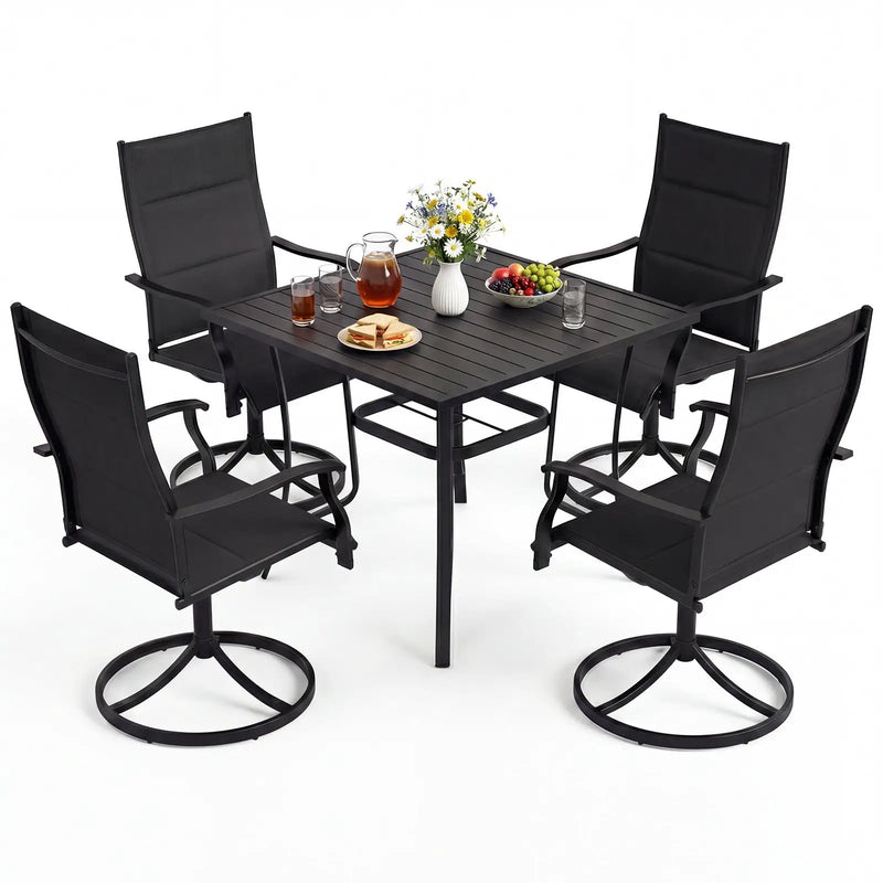 5 Pieces Outdoor Dining Set with 4 Swivel Chairs and 36 Inch Square Patio Table by DirectDeals