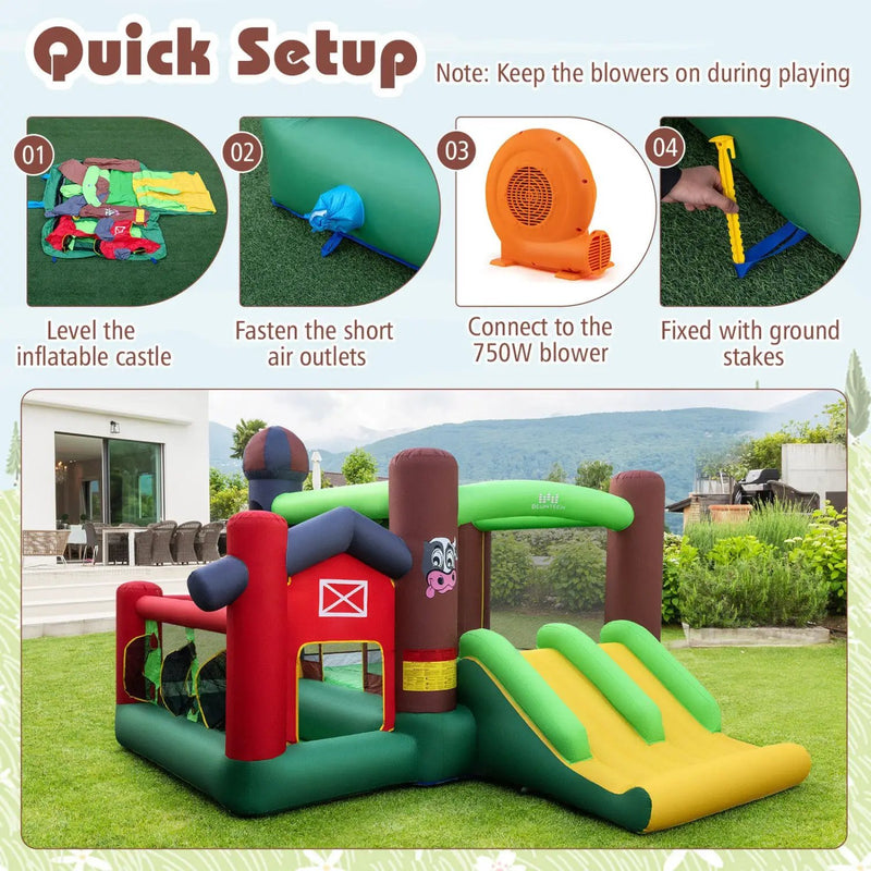 Kids Castle Slide Bouncer with 750W Blower and Dual Slides by DirectDeals