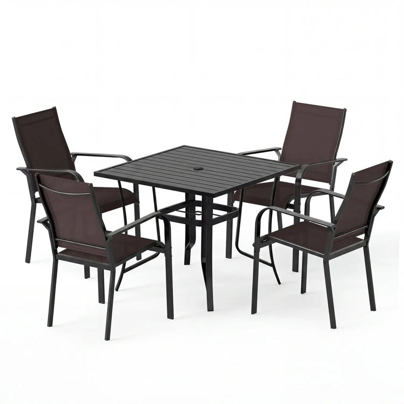 5 Pieces Patio Dining Set for 4 Outdoor Square Table and Stackable Chairs by DirectDeals
