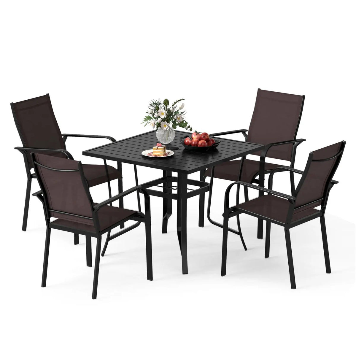 5 Pieces Patio Dining Set for 4 Outdoor Square Table and Stackable Chairs, photo 8 of 16