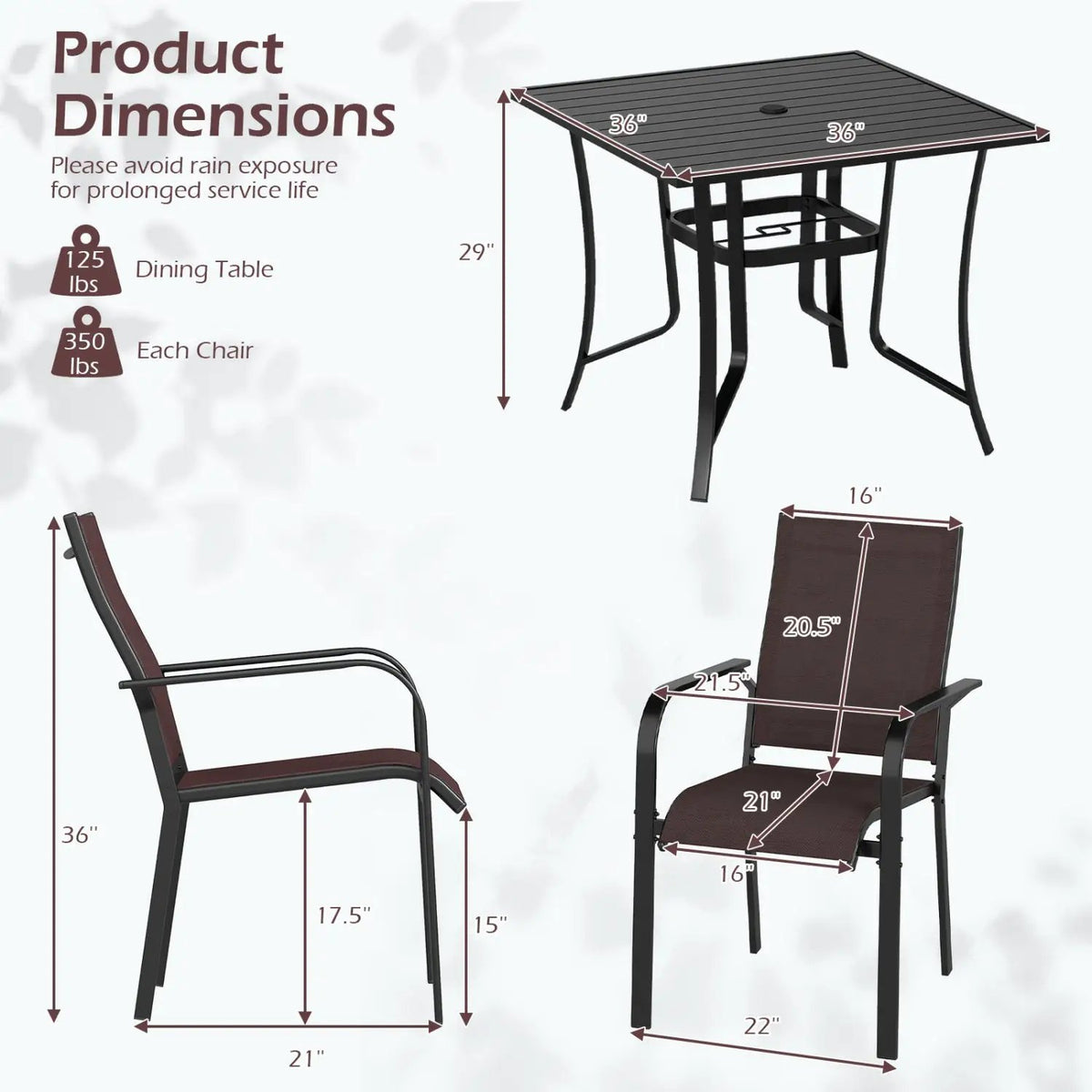 5 Pieces Patio Dining Set for 4 Outdoor Square Table and Stackable Chairs, photo 10 of 16