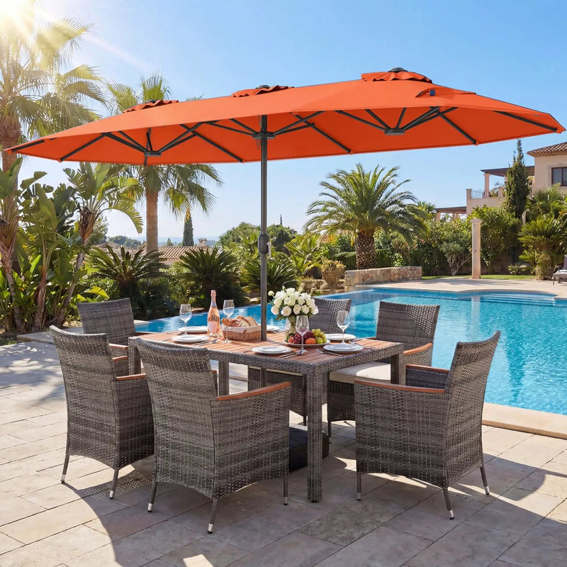 8-Piece Patio Dining Set with Double-Sided Market Umbrella by DirectDeals