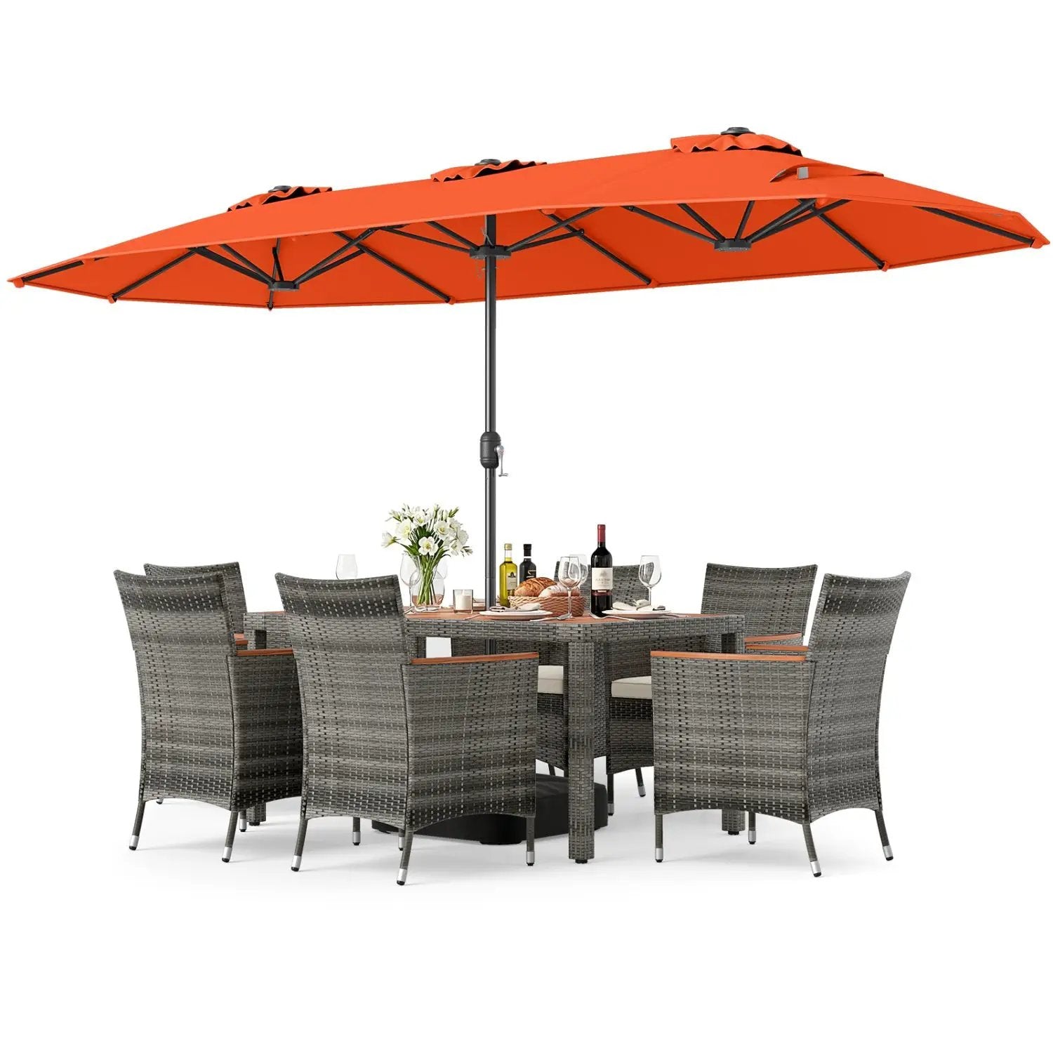 8-Piece Patio Dining Set with Double-Sided Market Umbrella by DirectDeals