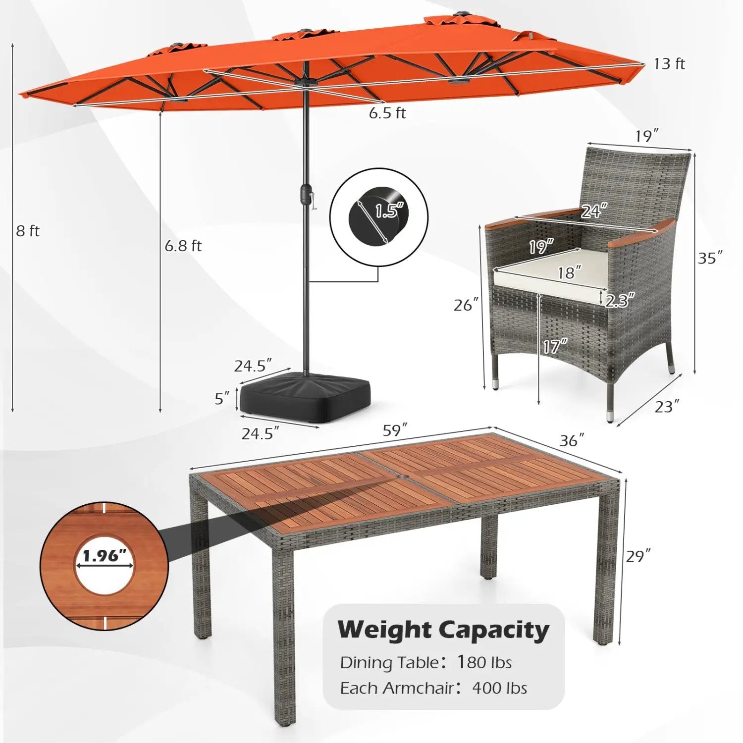 8-Piece Patio Dining Set with Double-Sided Market Umbrella by DirectDeals