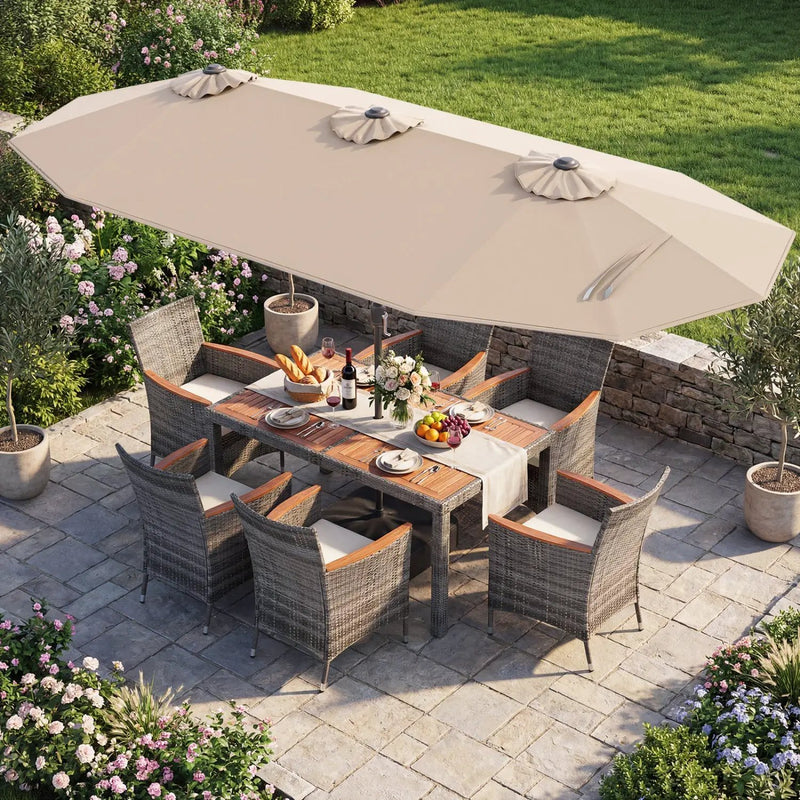 8-Piece Patio Dining Set with Double-Sided Market Umbrella by DirectDeals