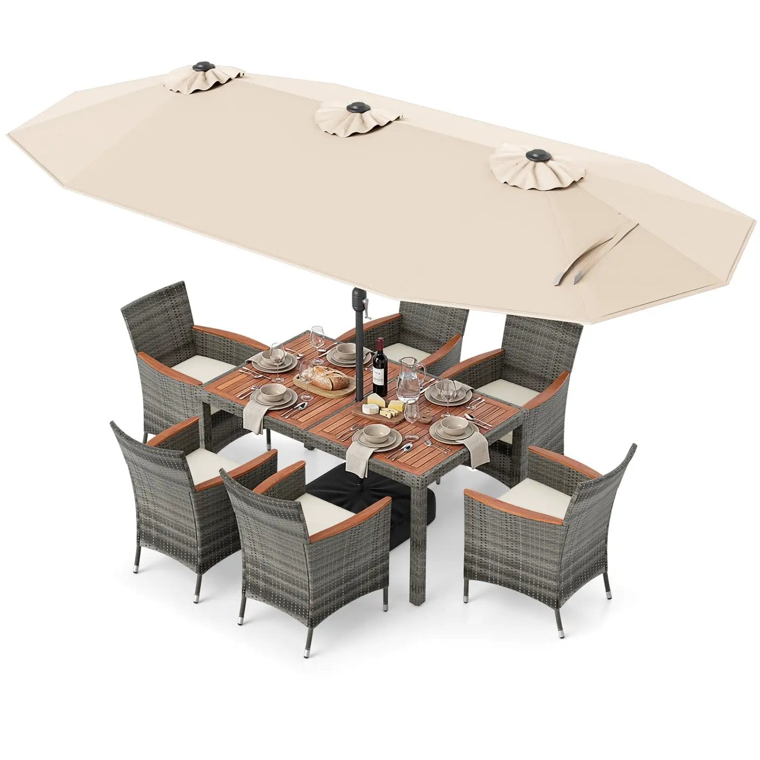 8-Piece Patio Dining Set with Double-Sided Market Umbrella by DirectDeals