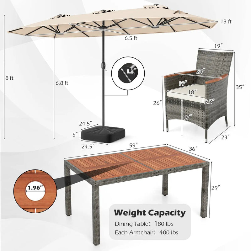 8-Piece Patio Dining Set with Double-Sided Market Umbrella by DirectDeals
