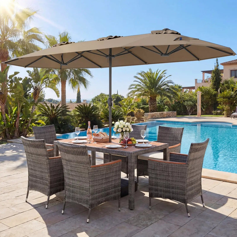 8-Piece Patio Dining Set with Double-Sided Market Umbrella by DirectDeals