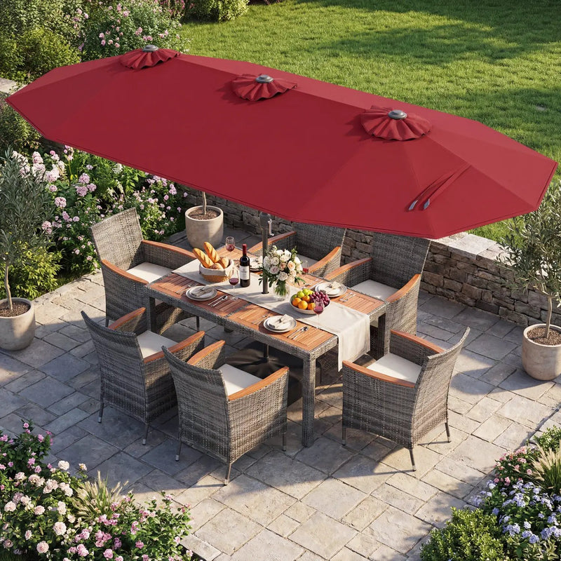 8-Piece Patio Dining Set with Double-Sided Market Umbrella by DirectDeals