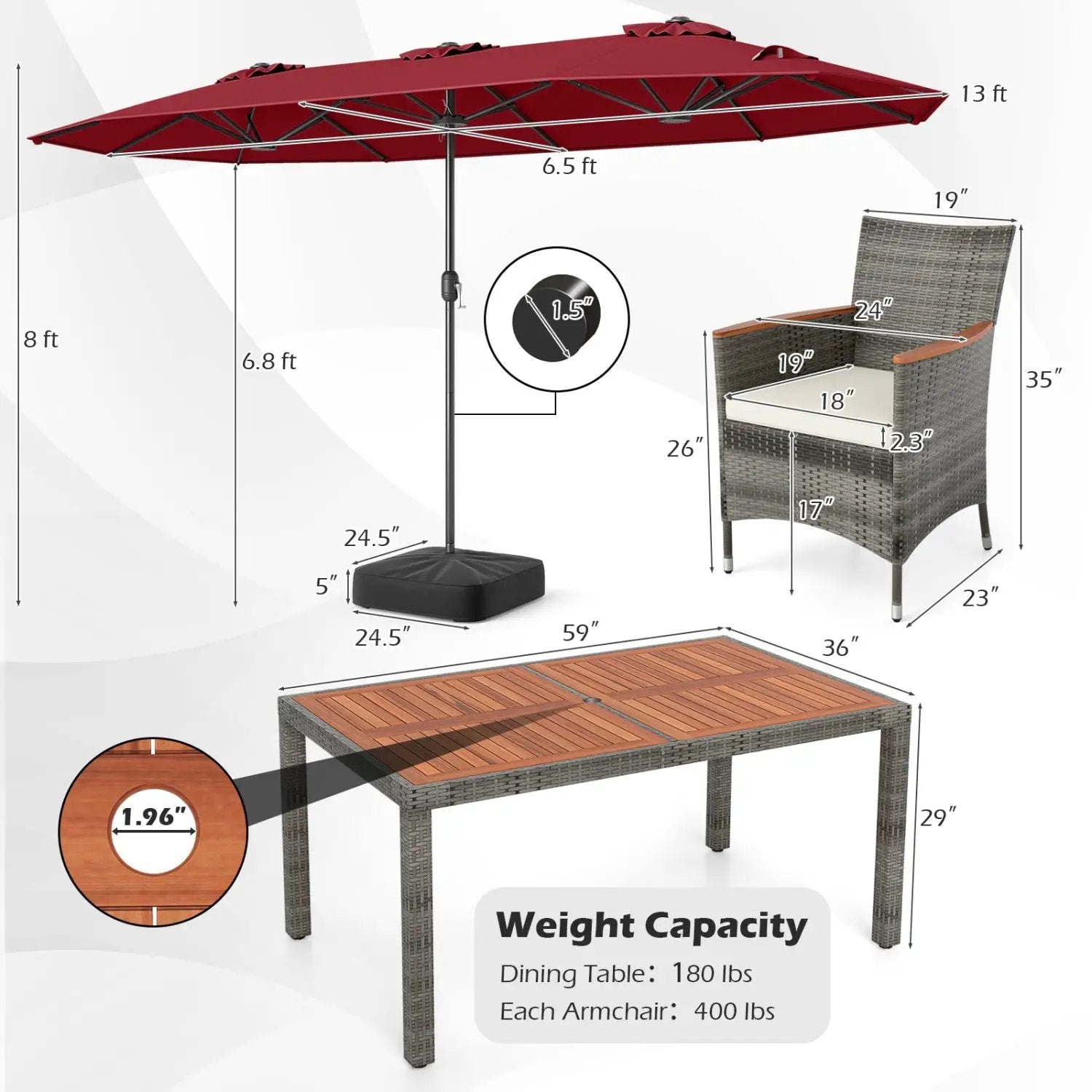 8-Piece Patio Dining Set with Double-Sided Market Umbrella by DirectDeals
