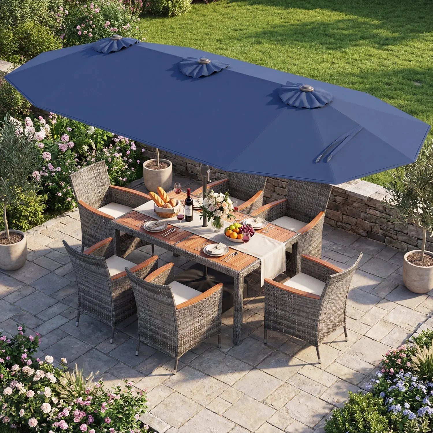 8-Piece Patio Dining Set with Double-Sided Market Umbrella by DirectDeals