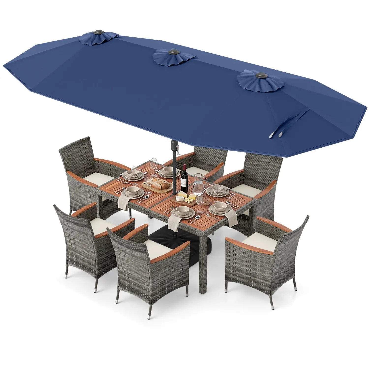 8-Piece Patio Dining Set with Double-Sided Market Umbrella by DirectDeals