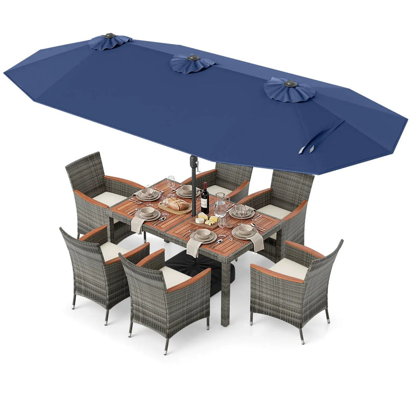 8-Piece Patio Dining Set with Double-Sided Market Umbrella by DirectDeals