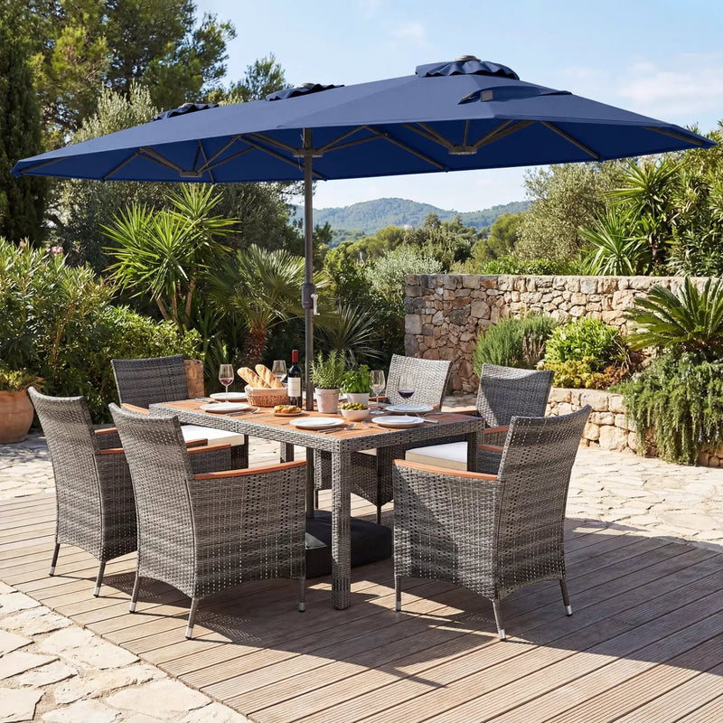 8-Piece Patio Dining Set with Double-Sided Market Umbrella by DirectDeals
