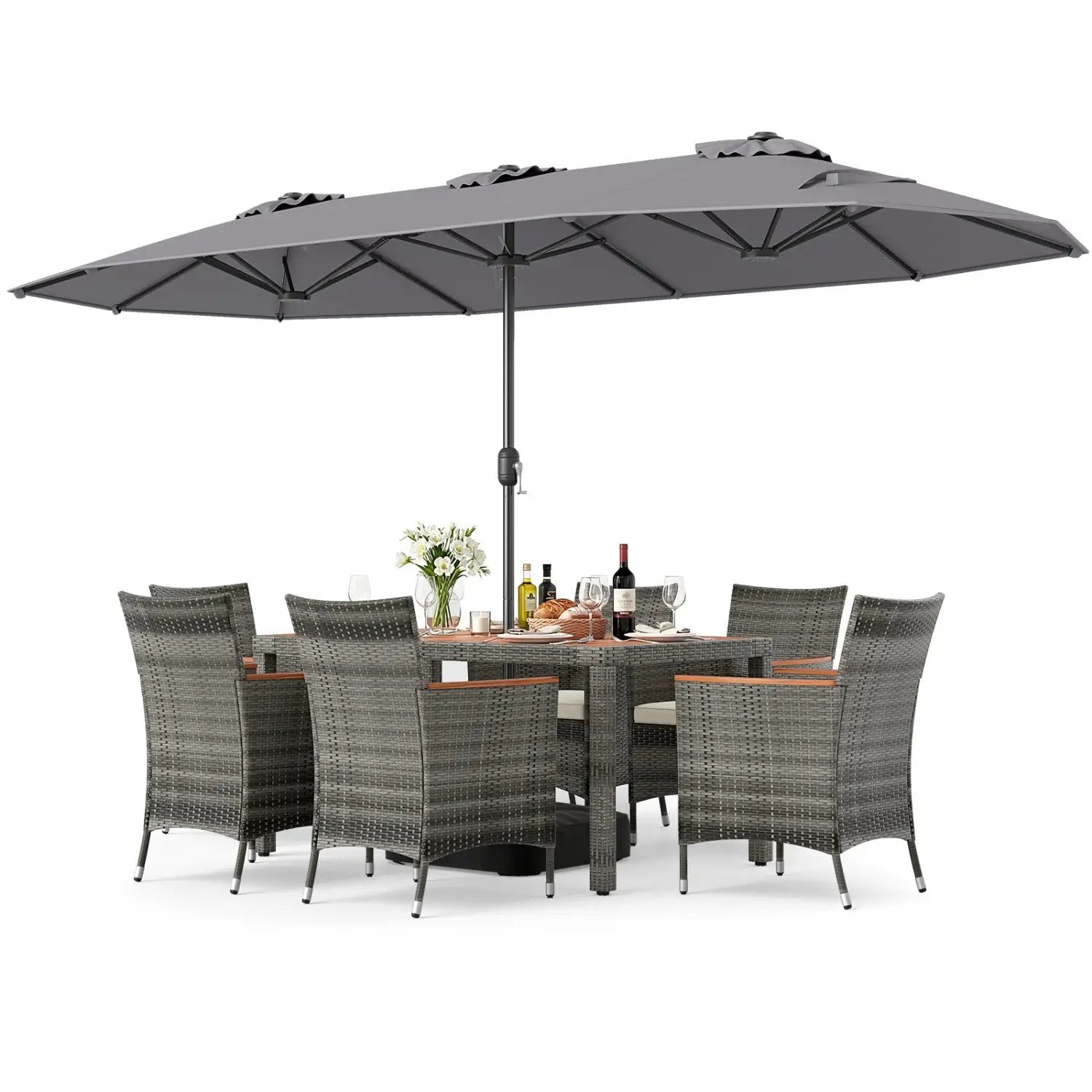 8-Piece Patio Dining Set with Double-Sided Market Umbrella by DirectDeals