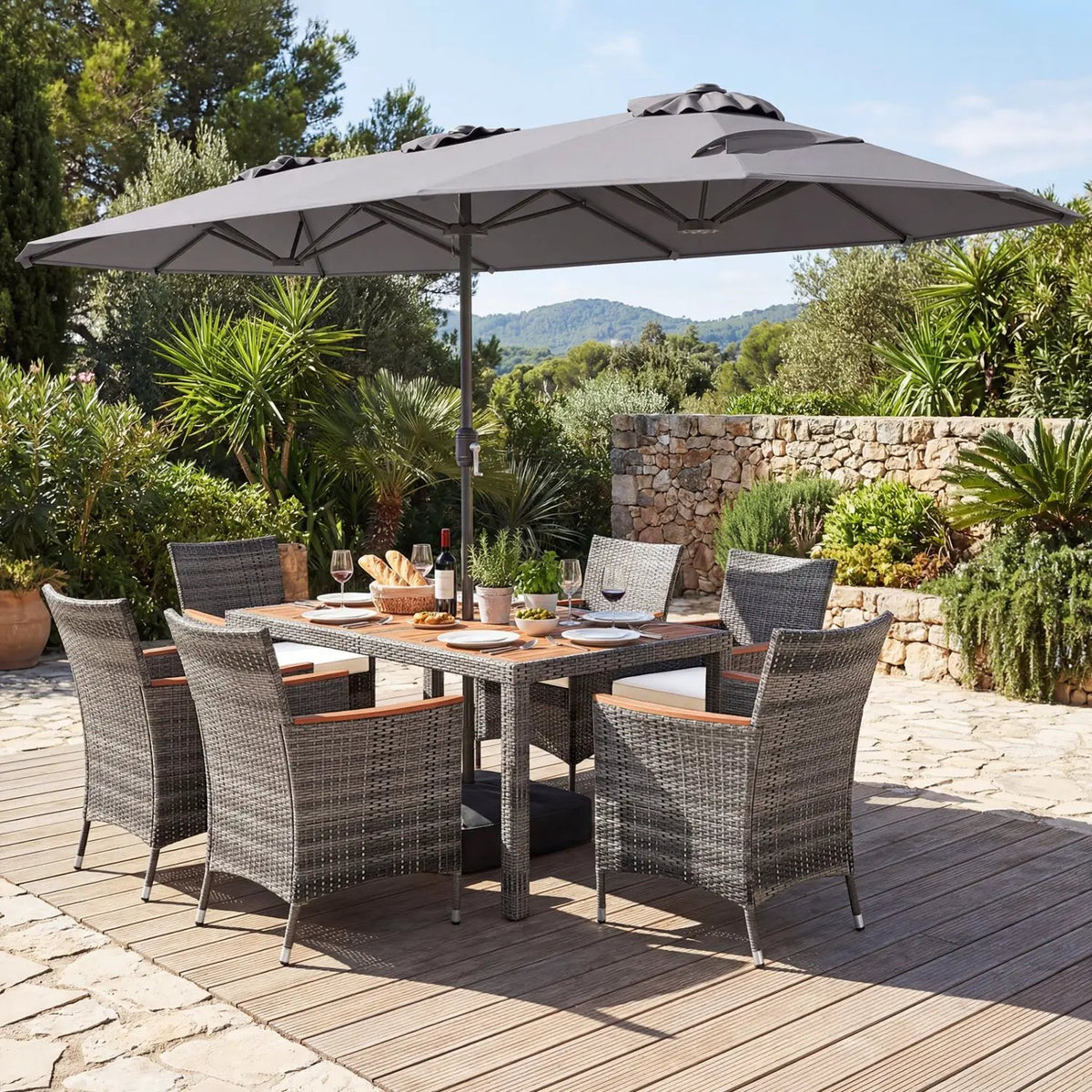8-Piece Patio Dining Set with Double-Sided Market Umbrella, photo 37 of 42