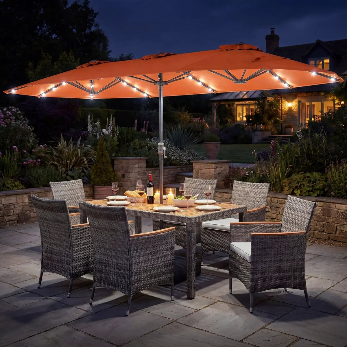 8 Pieces Outdoor Wicker Dining Furniture and 13.5 FT Double-Sided Patio Umbrella, photo 5 of 42