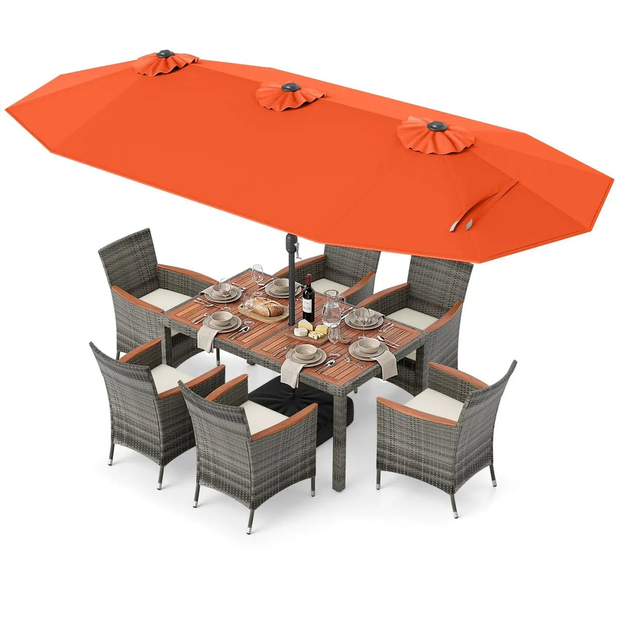 8 Pieces Outdoor Wicker Dining Furniture and 13.5 FT Double-Sided Patio Umbrella, photo 22 of 42
