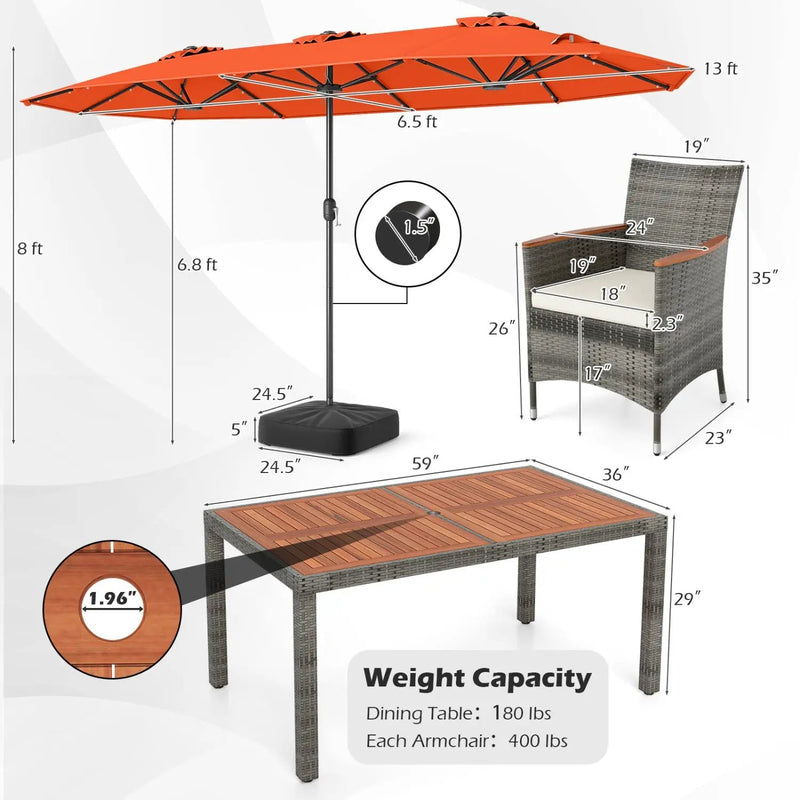 8 Pieces Outdoor Wicker Dining Furniture and 13.5 FT Double-Sided Patio Umbrella by DirectDeals