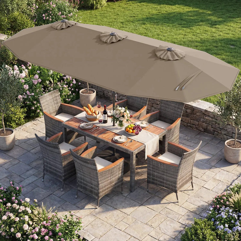 8 Pieces Outdoor Wicker Dining Furniture and 13.5 FT Double-Sided Patio Umbrella by DirectDeals