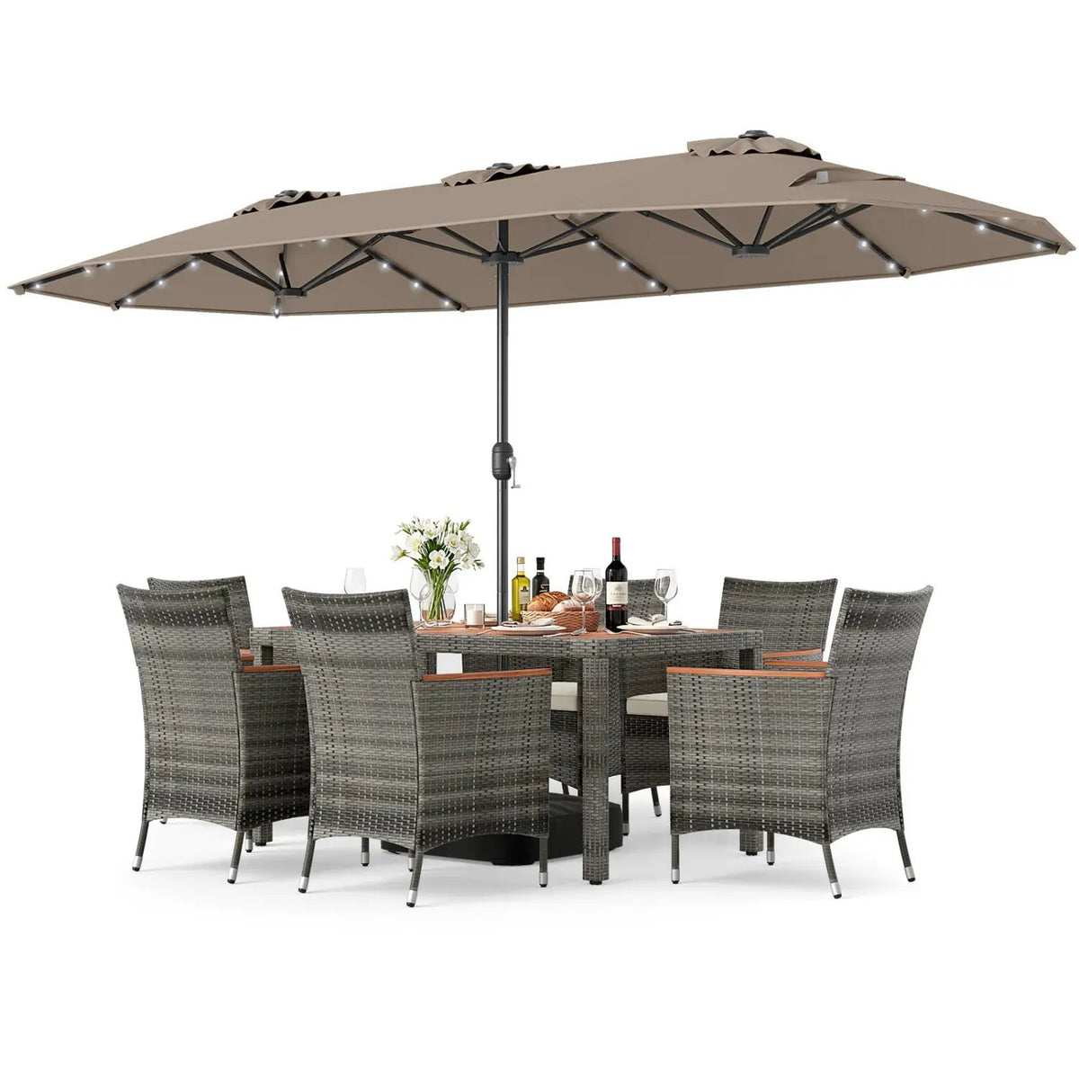 8 Pieces Outdoor Wicker Dining Furniture and 13.5 FT Double-Sided Patio Umbrella, photo 20 of 42