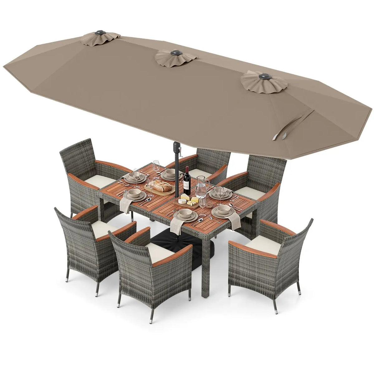 8 Pieces Outdoor Wicker Dining Furniture and 13.5 FT Double-Sided Patio Umbrella, photo 25 of 42