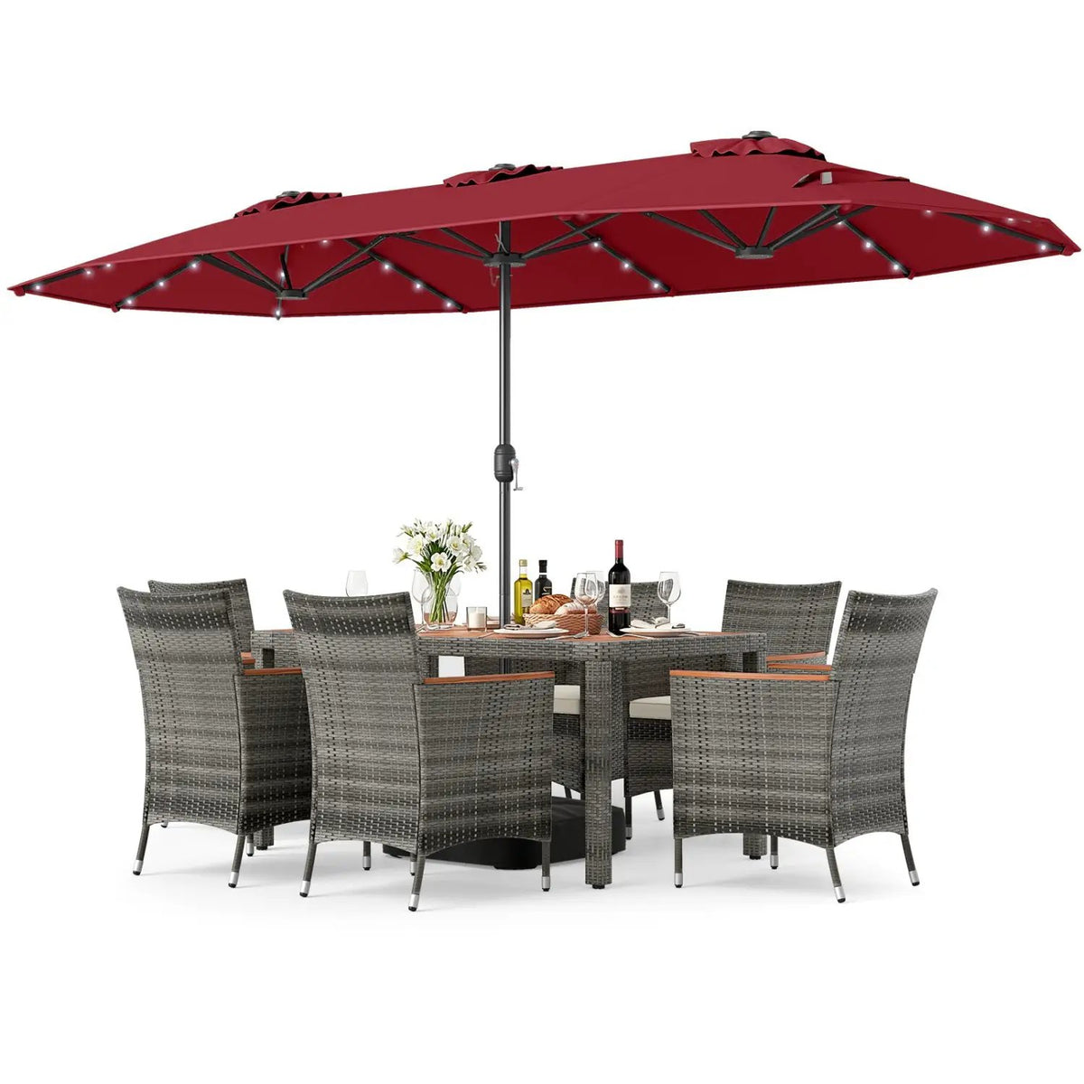 8 Pieces Outdoor Wicker Dining Furniture and 13.5 FT Double-Sided Patio Umbrella, photo 21 of 42